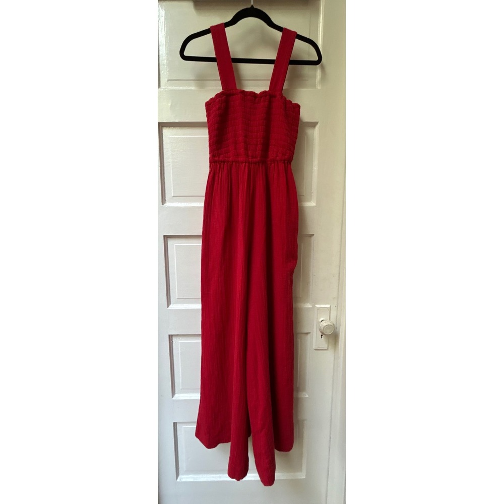 Quince Red Smocked Jumpsuit Wide Legs Size XS - Picture 7 of 8
